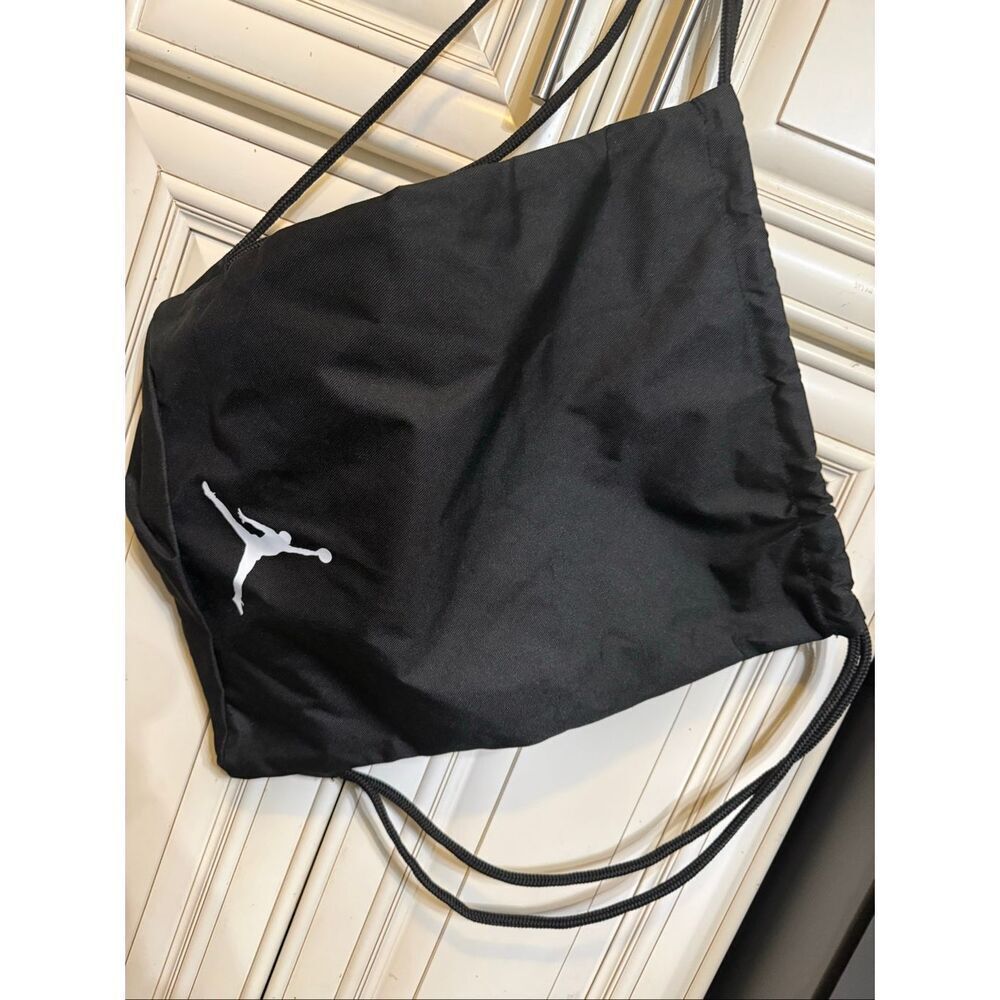 Jordan Jumpman White Logo Cinch Drawstring Gym Sack Backpack Bag Black Sports